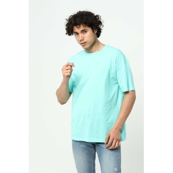 Su Yeşili Erkek Basic Oversize Bisiklet Yaka Kısa Kollu T-Shirt
