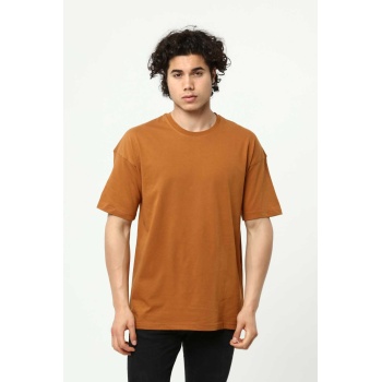 Kahve Erkek Basic Oversize Bisiklet Yaka Kısa Kollu T-Shirt