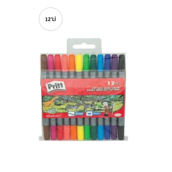12 li Pritt Çift Uçlu Keçeli Kalem - 12 Renk