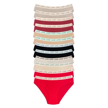 12 Adet Pamuklu Esnek Kadın Slip Bikini Külot Geniş Lastikli Baskılı