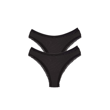 2 Adet Kadın Mikro Bikini Külot İnce Lastik FırFır Kenarlı Yumuşak Doku İç Giyim Siyah
