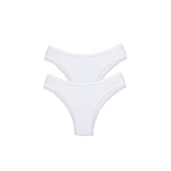 2 Adet Kadın Mikro Bikini Külot İnce Lastik FırFır Kenarlı Yumuşak Doku İç Giyim Beyaz
