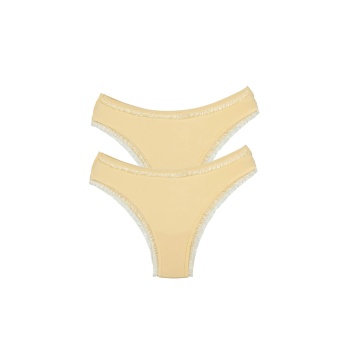 2 Adet Kadın Mikro Bikini Külot İnce Lastik FırFır Kenarlı Yumuşak Doku İç Giyim Ten