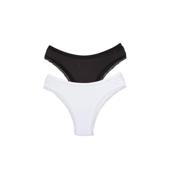 2 Adet Kadın Mikro Bikini Külot İnce Lastik FırFır Kenarlı Yumuşak Doku İç Giyim Siyah Beyaz