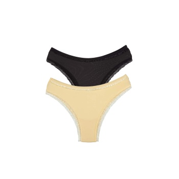 2 Adet Kadın Mikro Bikini Külot İnce Lastik FırFır Kenarlı Yumuşak Doku İç Giyim Siyah Ten
