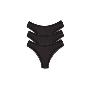 3 Adet Kadın Mikro Bikini Külot İnce Lastik FırFır Kenarlı Yumuşak Doku İç Giyim Siyah