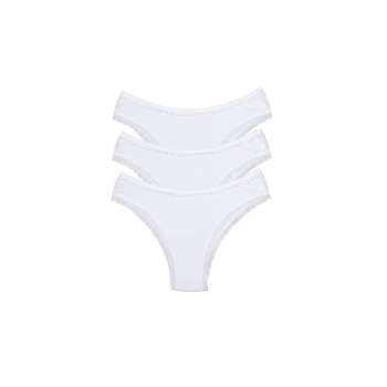 3 Adet Kadın Mikro Bikini Külot İnce Lastik FırFır Kenarlı Yumuşak Doku İç Giyim Beyaz