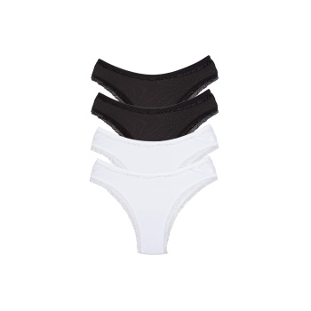 4 Adet Kadın Mikro Bikini Külot İnce Lastik FırFır Kenarlı Yumuşak Doku İç Giyim Siyah Beyaz