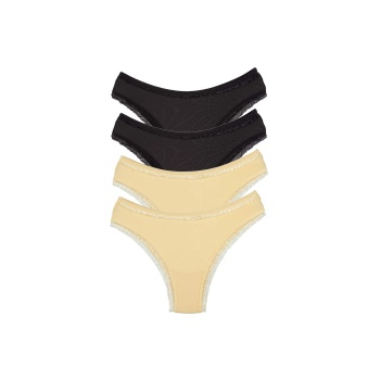 4 Adet Kadın Mikro Bikini Külot İnce Lastik FırFır Kenarlı Yumuşak Doku İç Giyim Siyah Ten