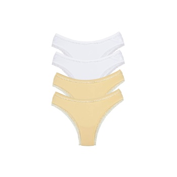 4 Adet Kadın Mikro Bikini Külot İnce Lastik FırFır Kenarlı Yumuşak Doku İç Giyim Beyaz Ten