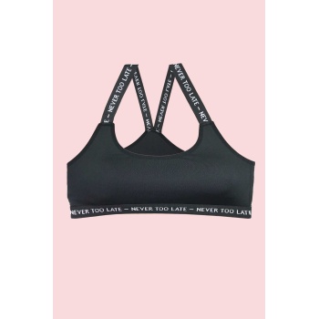 Çapraz Kalın Askılı Kadın Sporcu Büstiyer Siyah