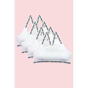 4 Adet Çapraz Kalın Askılı Kadın Sporcu Büstiyer Beyaz