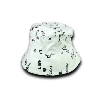 Unisex Kova Şapka Balıkçı Şapka Bucket Hat Desenli Beyaz