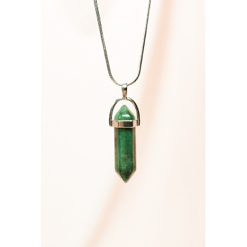 Aventurin Doğal Taşı Zincirli El Yapımı Tasarımlı Kolye Uç: 3,5 cm Zincir: 20 cm Kutulu