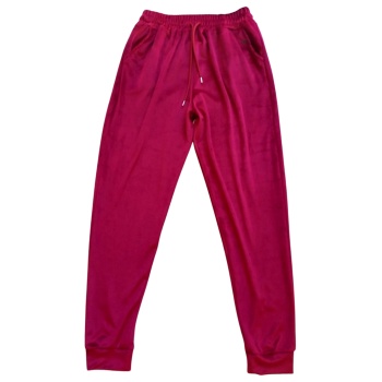 Parlak Kadife Cepli Pantolon Eşofman Pijama Altı Büyük Beden Unisex Lastikli Paça Bordo