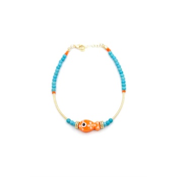 Boncuklu Balık Halhal - Turuncu