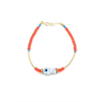 Boncuklu Balık Halhal - Beyaz