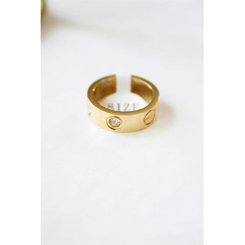 6lı Crt Model Kalın Taşlı Alyans Yüzük - Altın