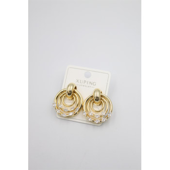 Taşlı Halkalı Küpe - Altın