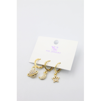 3lü Gezegen Küpe - Altın