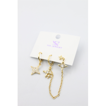 3lü Kuzey Yıldızı Küpe - Altın