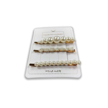 Krem Incili 3 Lü Yan Tel Toka Seti - Trend Model 7cm