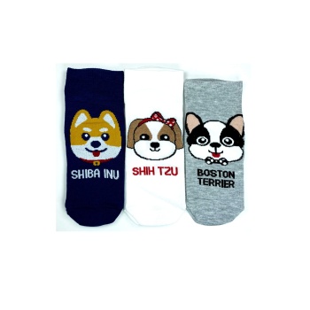 3 Çift Sevimli Köpek Temalı Baskılı Yumuşak Kadın Bilek Çorap