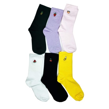 6 Çift Meyve Bakış Baskılı Pamuklu Canlı Renkler Kadın Soket Kolej Çorap