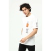 Beyaz Ön ve Kol Baskılı Erkek Oversize Kısa Kollu T-Shirt