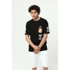 Siyah Ön ve Kol Baskılı Erkek Oversize Kısa Kollu T-Shirt