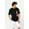 Siyah Ön ve Kol Baskılı Erkek Oversize Kısa Kollu T-Shirt