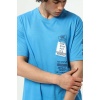 Mavi Ön ve Kol Baskılı Erkek Oversize Kısa Kollu T-Shirt
