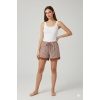 Çizgili Penye Kadın Ev Şortu Bacak Dantel Detaylı Ev Giyim Kahverengi