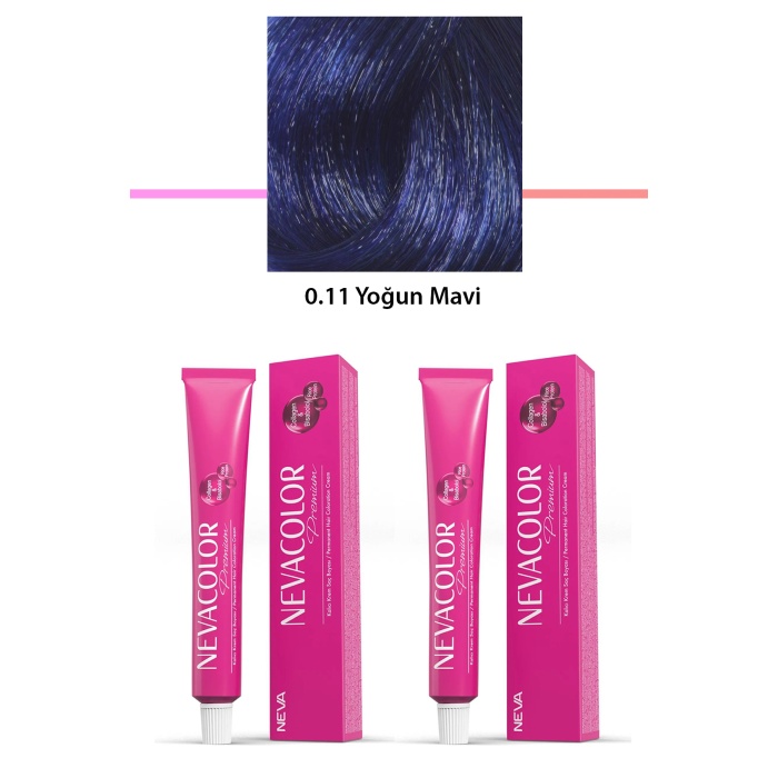 2 li Set Premium 0.11 Yoğun Mavi - Kalıcı Krem Saç Boyası 2 X 50 g Tüp