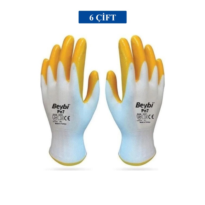 Pn7 Sarı Iş Eldiveni Polyester Örme Nitril Beybi No:10 Royaleks Group - 6 Çift