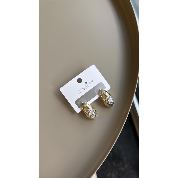 Taşlı Damla Küpe - Altın