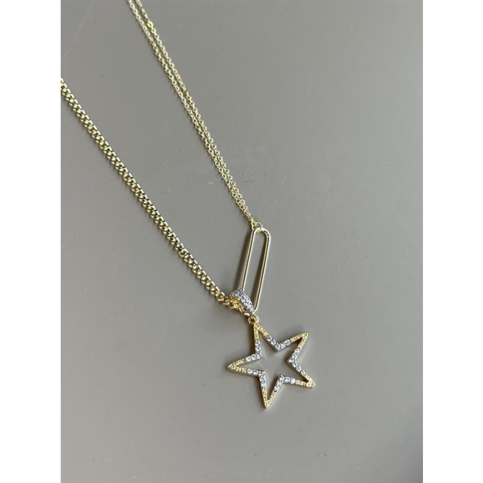 Taşlı Yıldız Kolye - Altın