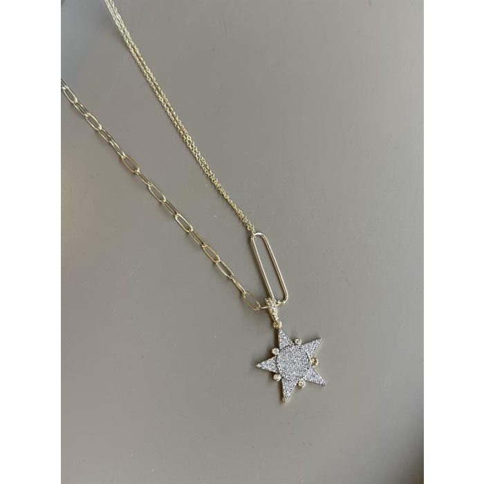 Taşlı Yıldız Kolye - Altın