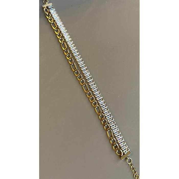 Baget Taşlı Zincir Bileklik - Altın