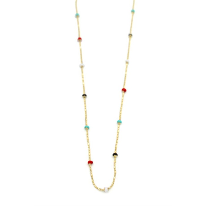 Renkli Boncuklu Zincir Kolye - Altın