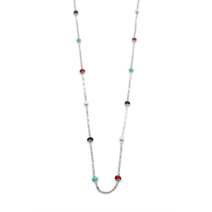 Renkli Boncuklu Zincir Kolye - Gümüş