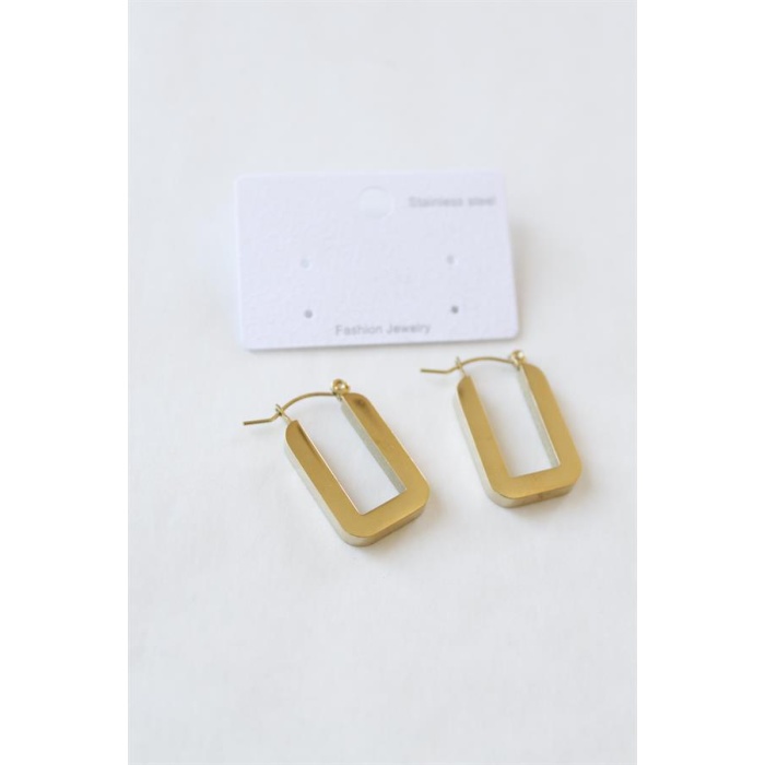 Dikdörtgen Çelik  Küpe - Altın