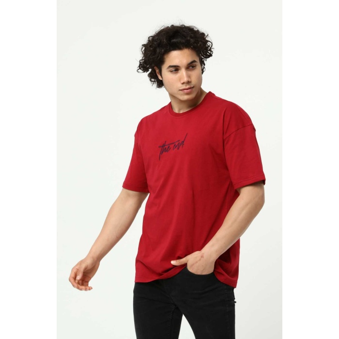 Bordo The End Nakış 3 Boyut Baskılı Erkek Oversize T-Shirt