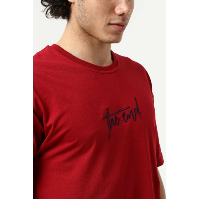 Bordo The End Nakış 3 Boyut Baskılı Erkek Oversize T-Shirt