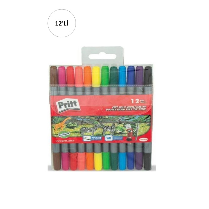 12 li Pritt Çift Uçlu Keçeli Kalem - 12 Renk