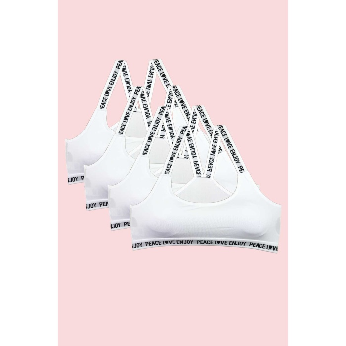 4 Adet Çapraz Kalın Askılı Kadın Sporcu Büstiyer Beyaz