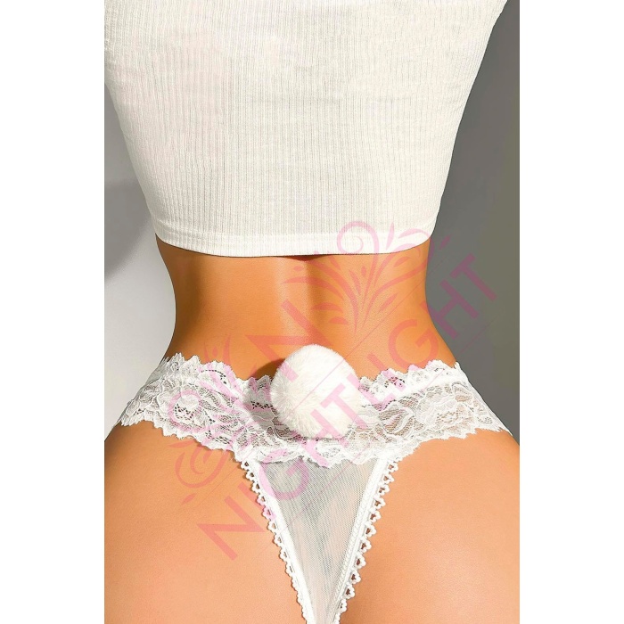 Night Light Kadın Beyaz Ponponlu Altı Tül Üstü Dantel Fantazi Külot 9128