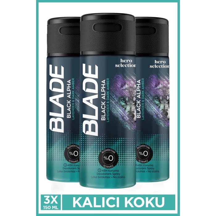 3 Adet Blade Hero Selection Serisi Black Alpha Erkek Deodorant 150 Ml