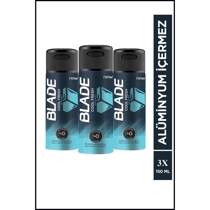 3 Adet Blade Cool Fresh Erkek Deodorant 150 Ml Hızlı Kurur Leke Bırakmaz