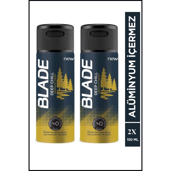 2 Adet Blade Deep Chill Erkek Deodorant 150 Ml Hızlı Kurur, Leke Bırakmaz